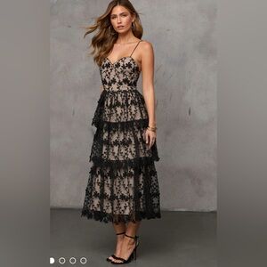 Black and nude lace Midi Dress